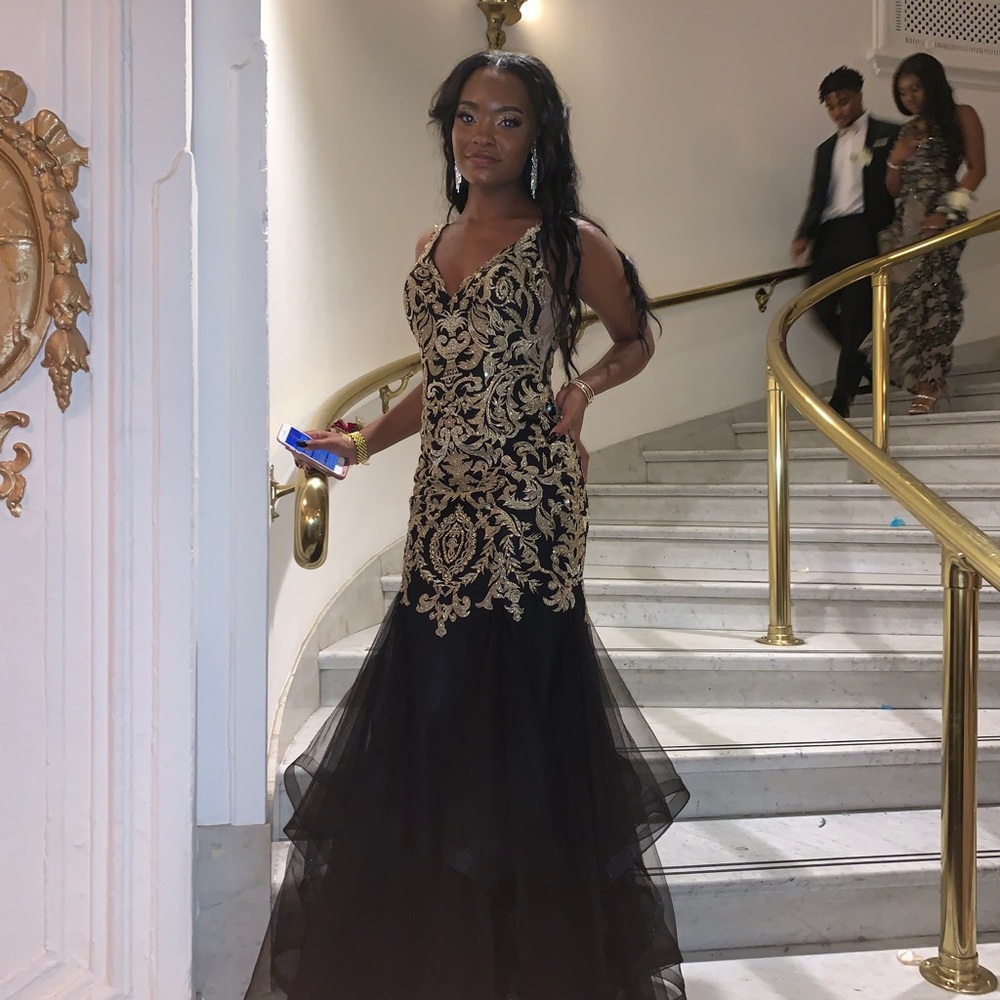 Custom Black and Gold Prom Dress